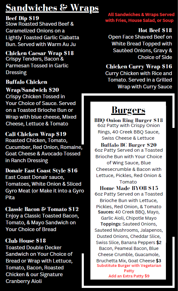 sandwiches menu